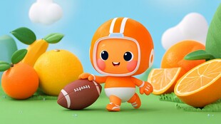 橙子萌娃抱橄榄球超可爱