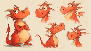 可爱红小龙多角度表情集