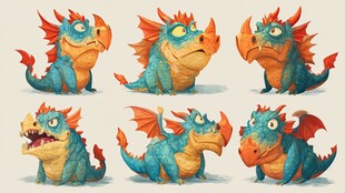 可爱小龙的多样表情展示