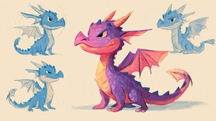 可爱多彩小龙角色设计