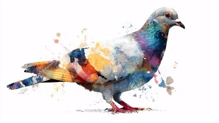 水彩绘就的多彩鸽子