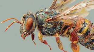 机械风彩色蜜蜂微观图像