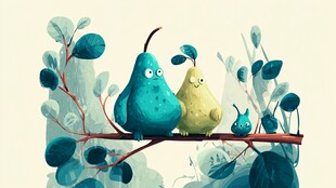 三只梨形小鸟栖于枝头