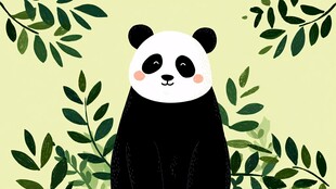 可爱熊猫置身绿叶丛中