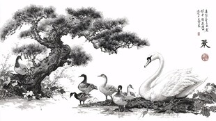 松鹤天鹅图
