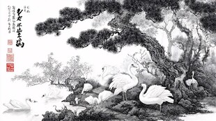 墨韵松鹤图
