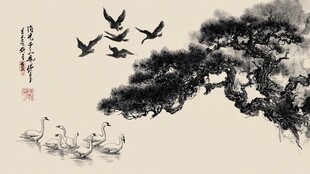 松鹤图 墨韵中的灵禽瑞松