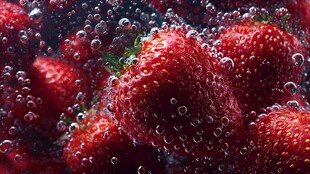 气泡中的鲜红草莓