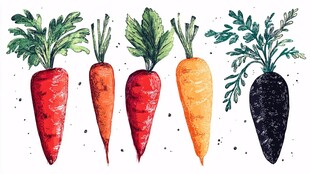 多彩胡萝卜水彩插画