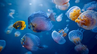 梦幻海底的鱼与水母共舞