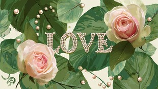 浪漫玫瑰与珍珠装饰LOVE