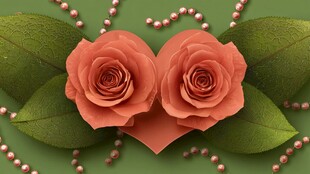 双玫绿叶珍珠浪漫画面