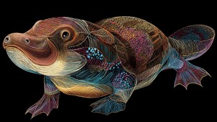 梦幻多彩鸭嘴兽艺术插画