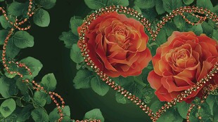 心形玫瑰与珠链装饰画面