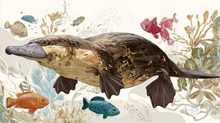 鸭嘴兽在水生植物间游动