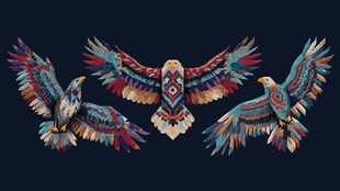 三只彩色展翅雄鹰图案