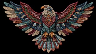 彩色刺绣雄鹰展翅图案