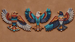 三只色彩斑斓的飞鸟装饰