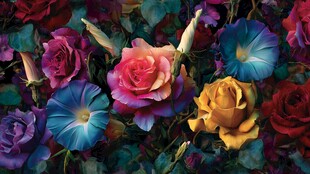 多彩花卉汇聚的绚烂景致