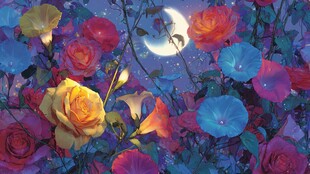 月夜繁花梦幻景致