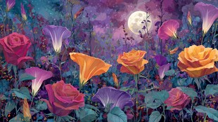 月夜下的绚烂花卉世界