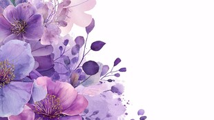 紫色花卉水彩边框插画