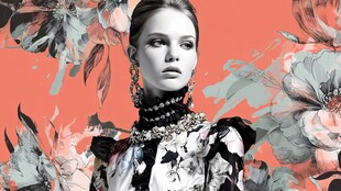 时尚花卉背景下的魅力女性