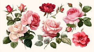 复古风多彩玫瑰插画