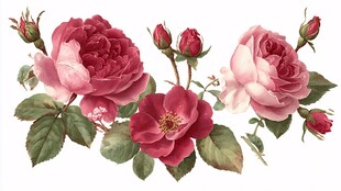 复古风粉色系玫瑰绘画