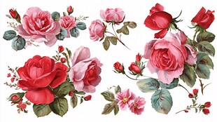 复古风手绘玫瑰花卉图案