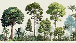 茂密多样的热带树木景观