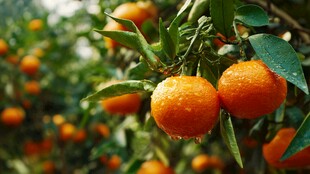 挂满水珠的饱满柑橘