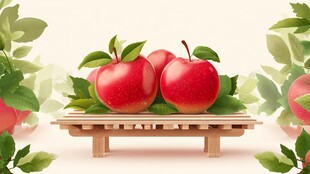 木架上的鲜润红苹果