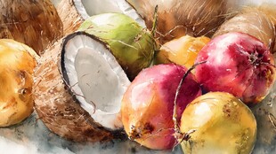 水彩笔下的缤纷热带水果