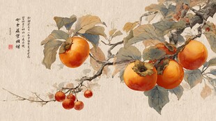 水墨枝头柿子图