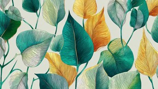 多彩叶片的清新植物图案