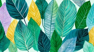 多彩叶片的清新水彩图案