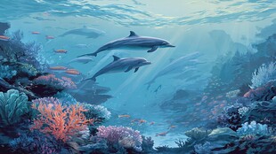 海豚畅游缤纷海底世界