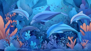 梦幻海底海豚畅游景象