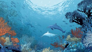 海底世界的海豚与珊瑚