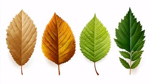 四枚不同颜色形态的叶片