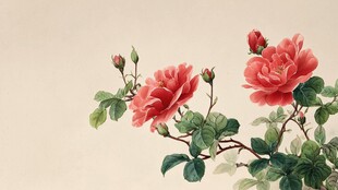 工笔绘就娇艳红玫瑰