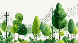 清新绿意森林与电线景观