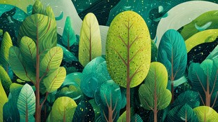 梦幻森林夜景插画