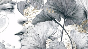 少女与花叶的梦幻插画