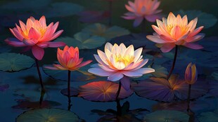 梦幻睡莲绽放于静谧水面