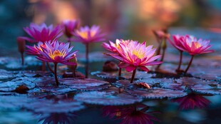 梦幻粉睡莲绽放于水面