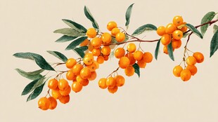 橙黄沙棘果 绿叶相衬图