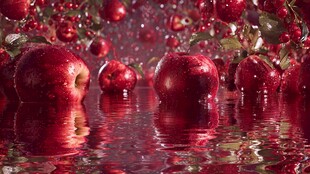 红苹果倒映在水面的美景