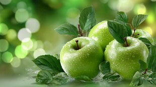 青苹果与绿叶的清新组合